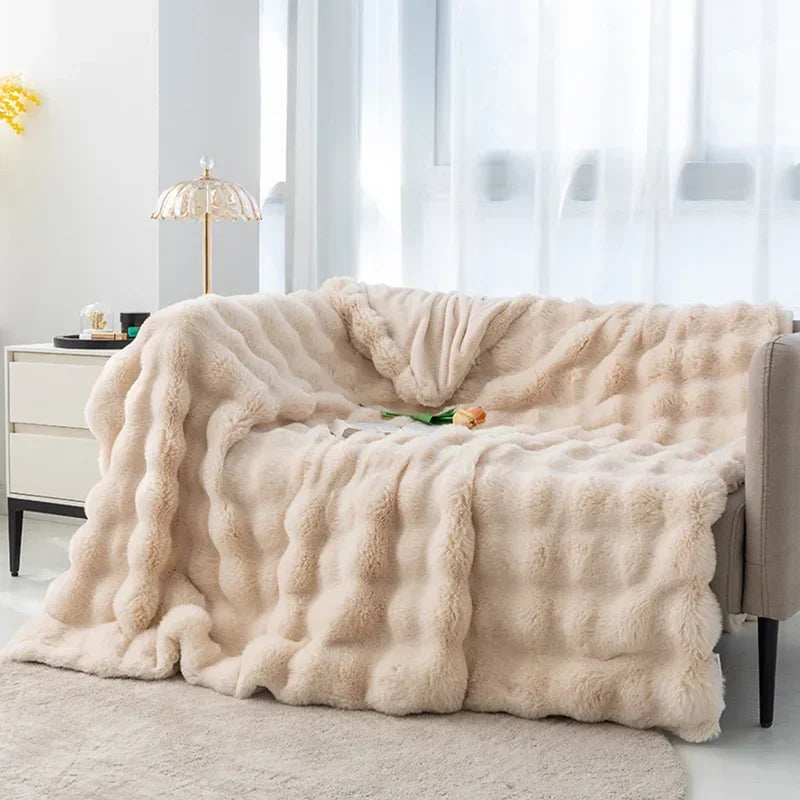 Apricot Plush Imitation Rabbit Fur Throw Blanket