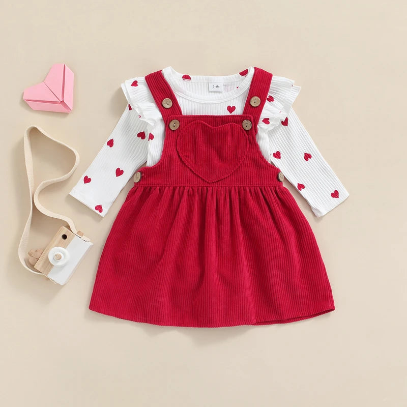 Baby Girl's Heart Romper and Corduroy Skirt Set