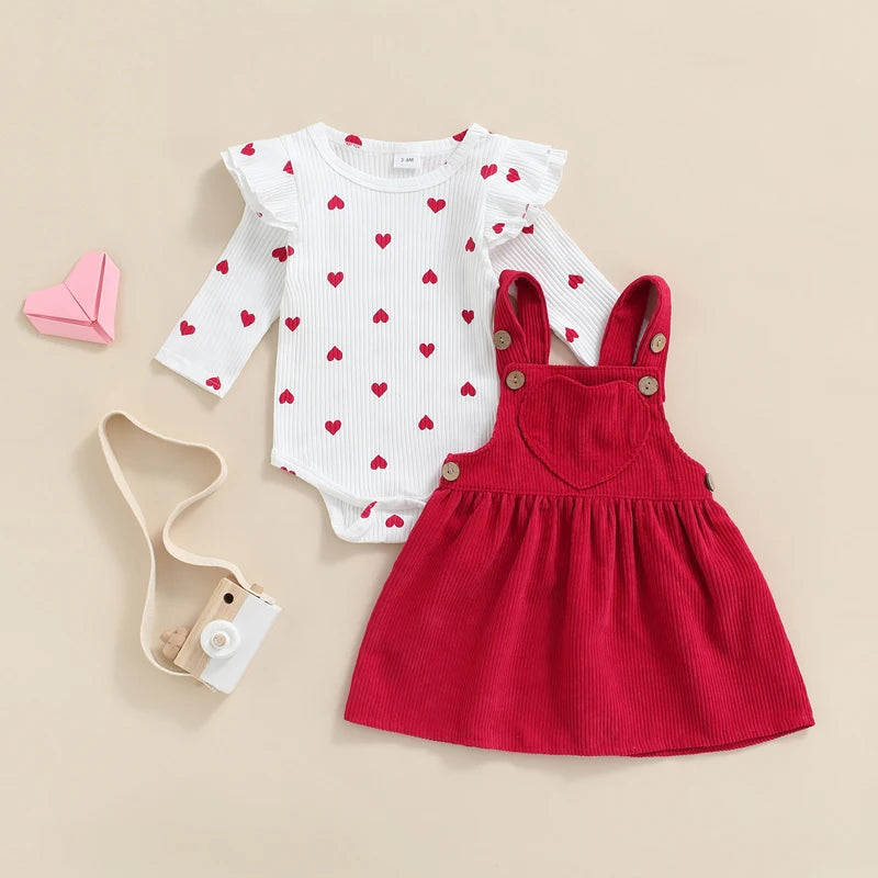 Baby Girl's Heart Romper and Corduroy Skirt Set