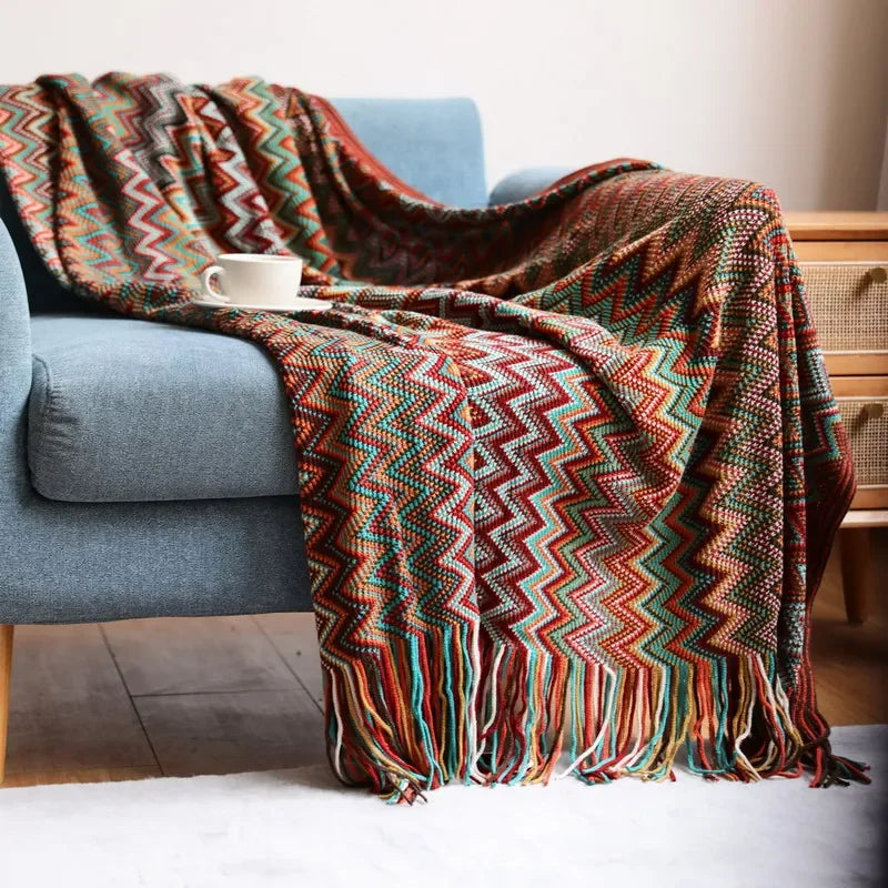 Boho Cozy Throw Blanket in Red