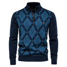 Navy Standing Collar Argyle Men's Jumper