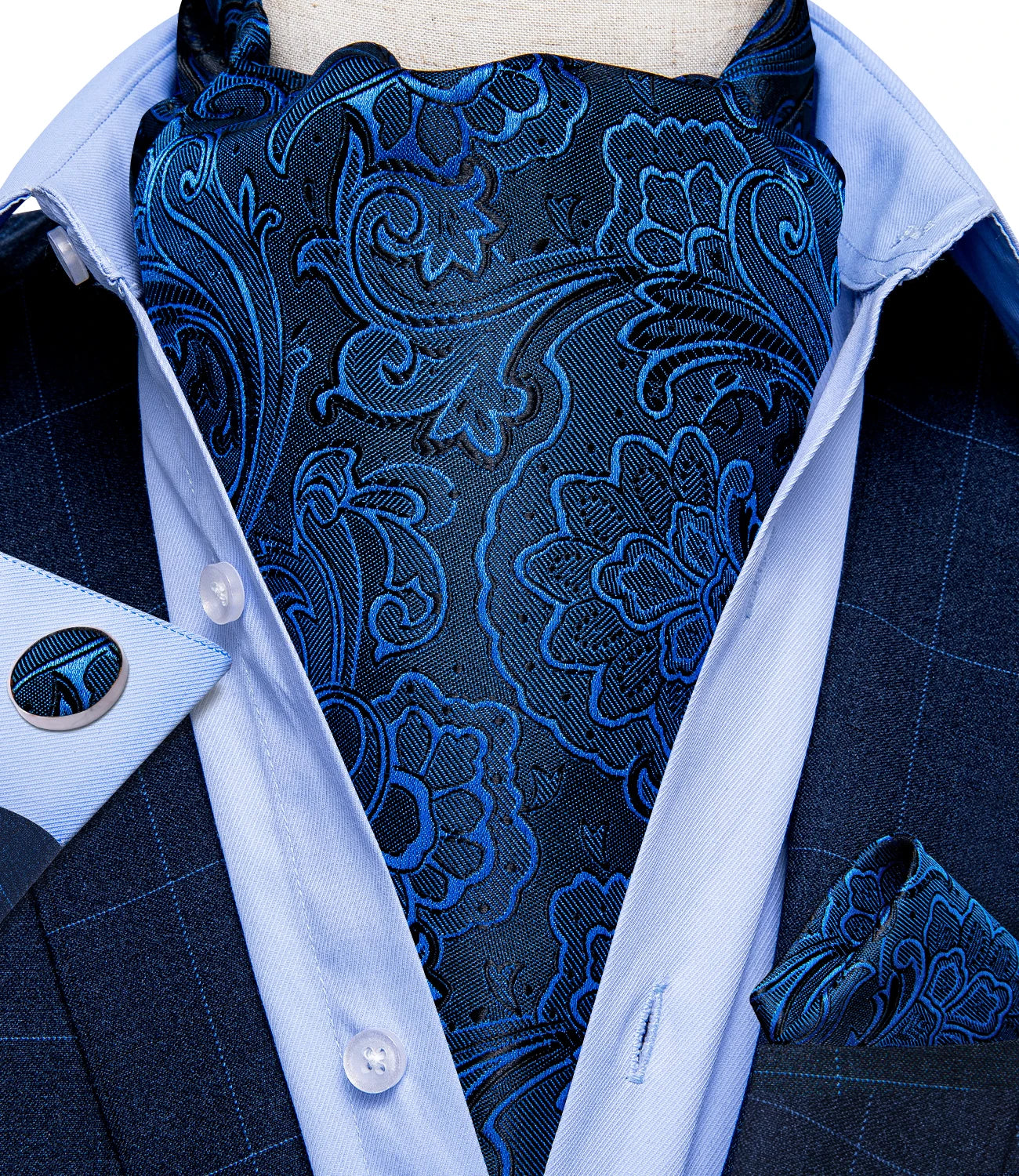 Men's Silk Cravat Set with Cufflinks and Pocket Square