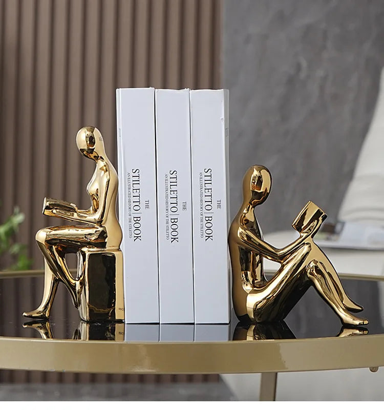 The Creative Bookshelf Duo Sculpture - Home Decor Ornament - Gold - Books 2